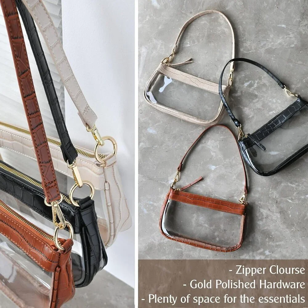 Clear PVC Shoulder Handbag Women Vegan Leather Crocodile Crossbody Bag